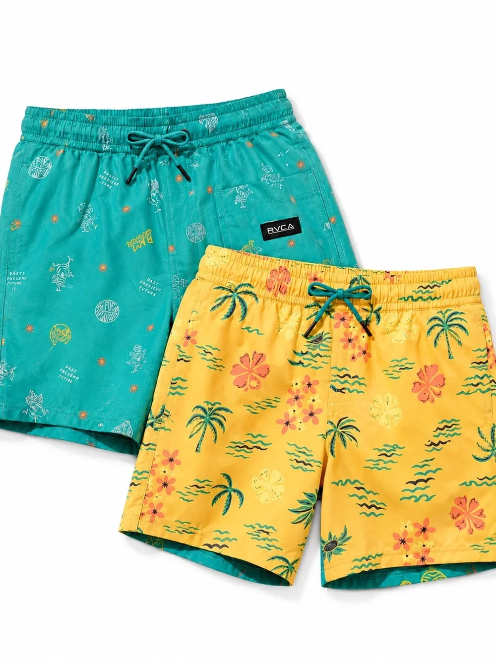 RVCA Teal & Yellow Tropical Print Hybrid Shorts set new with tags
